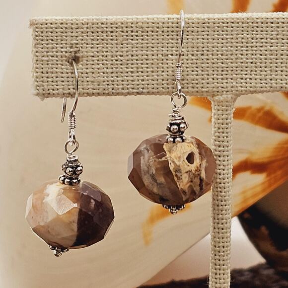 Boulder Opal Faceted Vint. Bead Sterling Artisan Earrings - Picture 3 of 6